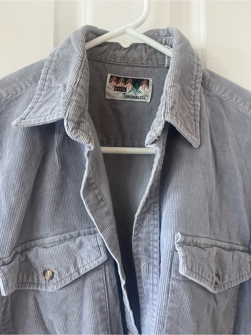 Vintage BOG Trading Co. Light Gray Corduroy long sleeve button down 100% cotton